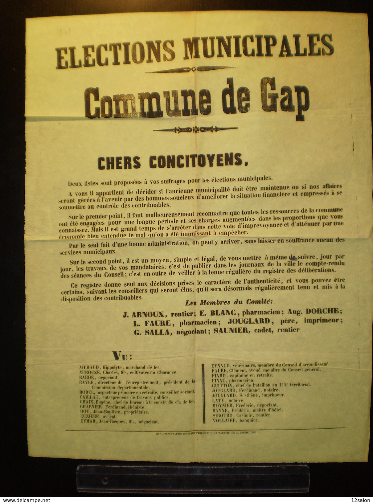 ELECTIONS AFFICHE  HAUTES ALPES GAP 1878 - Plakate