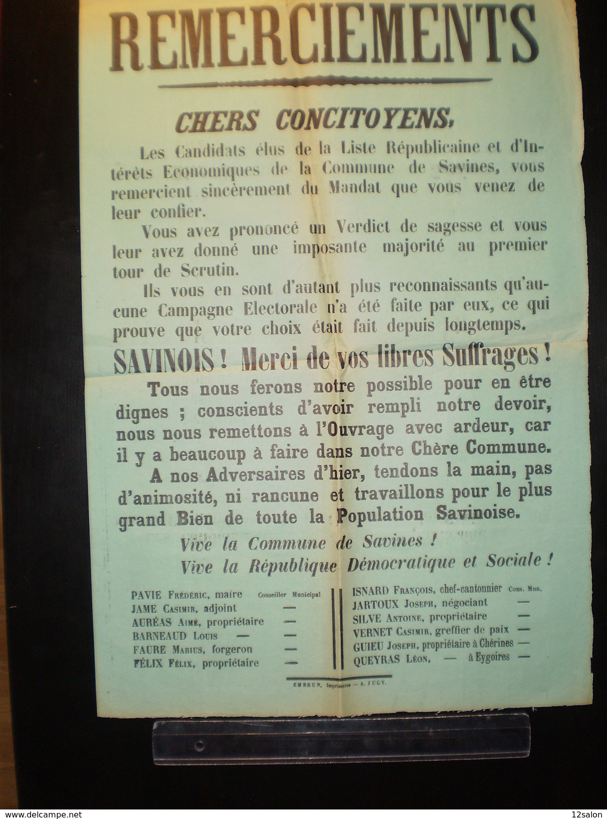 ELECTIONS AFFICHE  HAUTES ALPES SAVINES 1900/1930 - Posters