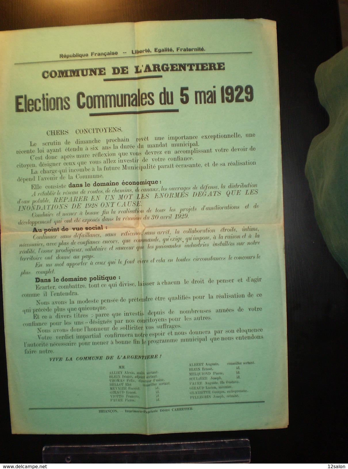 ELECTIONS AFFICHE  HAUTES ALPES ARGENTIERE1929 - Plakate