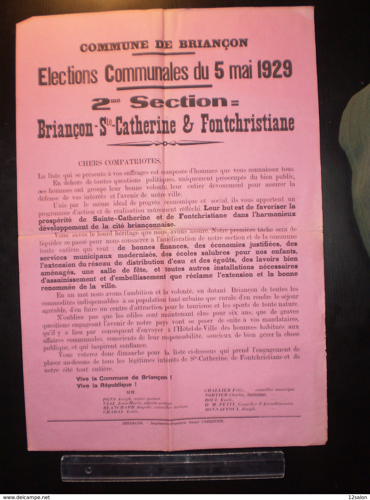 ELECTIONS AFFICHE  HAUTES ALPES BRIANCON SAINT CATHERINE FONTCHRITIANE 1929 - Posters