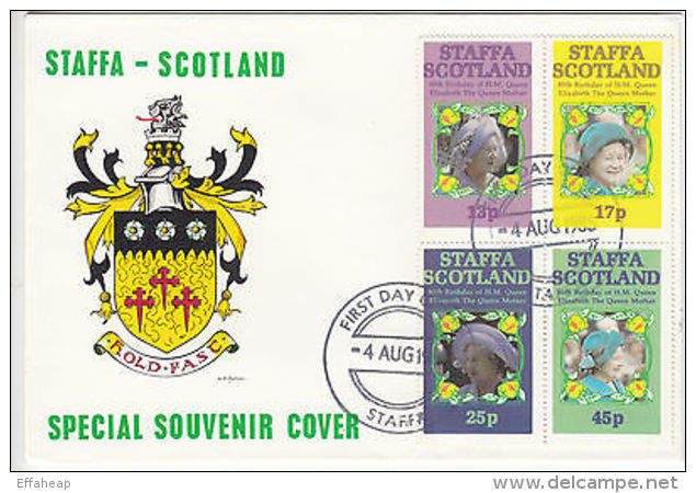 Staffa, Scotland: 85th Birthday Of Queen Mother, FDC, 4 August 1985 - Royalties, Royals