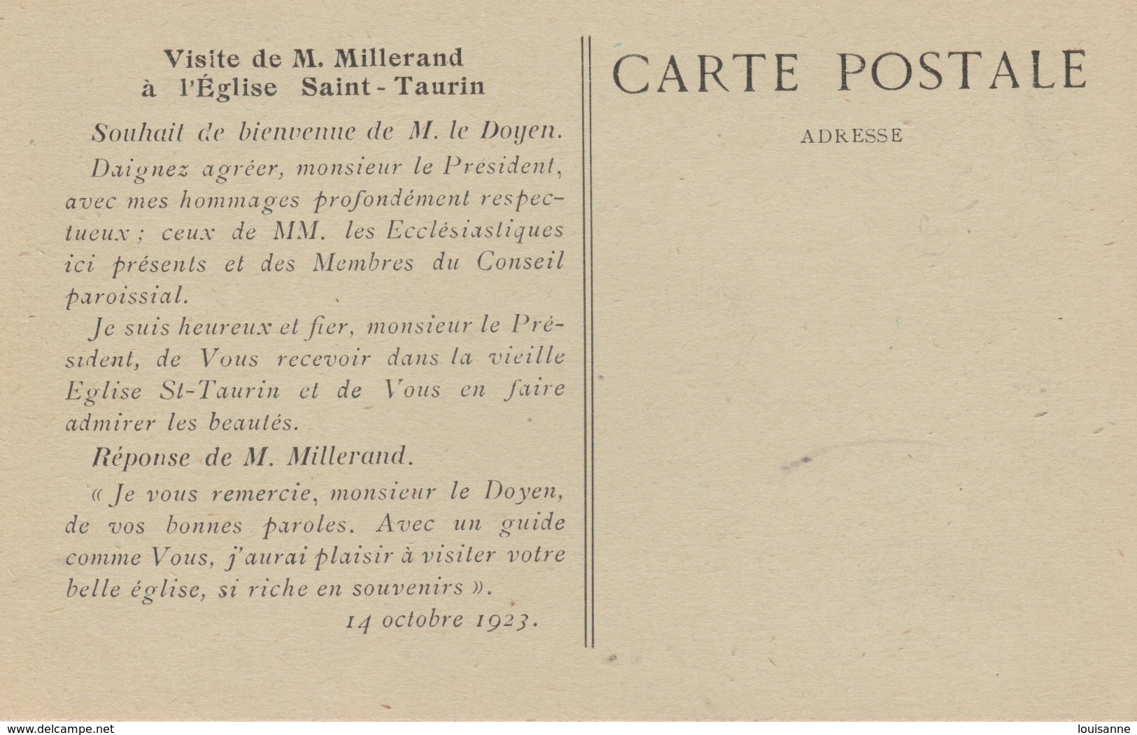 17 / 4 / 9  -   VISITE  DE  M.  MILLERAND  À  L'ÉGLISE  SAINT  TAURIN  À  EVREUX  - LE  14  / 10 / 1923 - Receptions