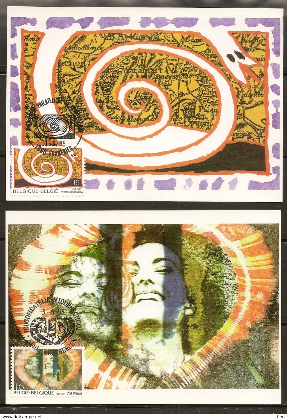 BELG.1995 2602 & 2603 FDC Maxicards : " Série Artistique , Werken Van Pierre Alechinsky & Pol Mara " - 1991-2000