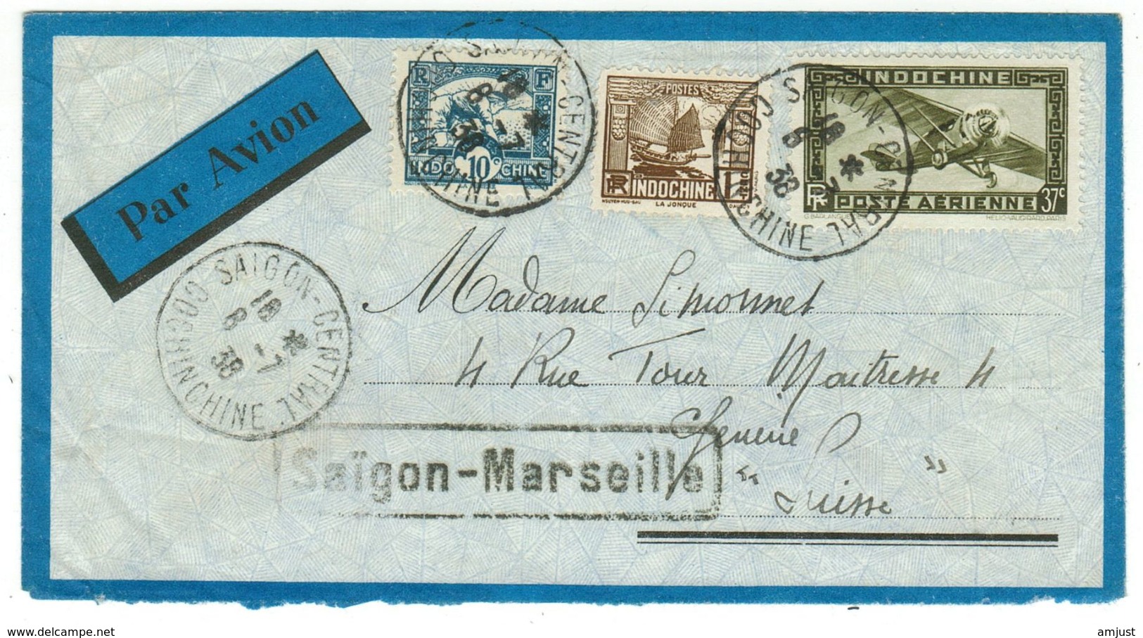 France // Ex-colonie // Indochine // Lettre Par Avion Saigon-Marseille Pour La Suisse - Lettres & Documents