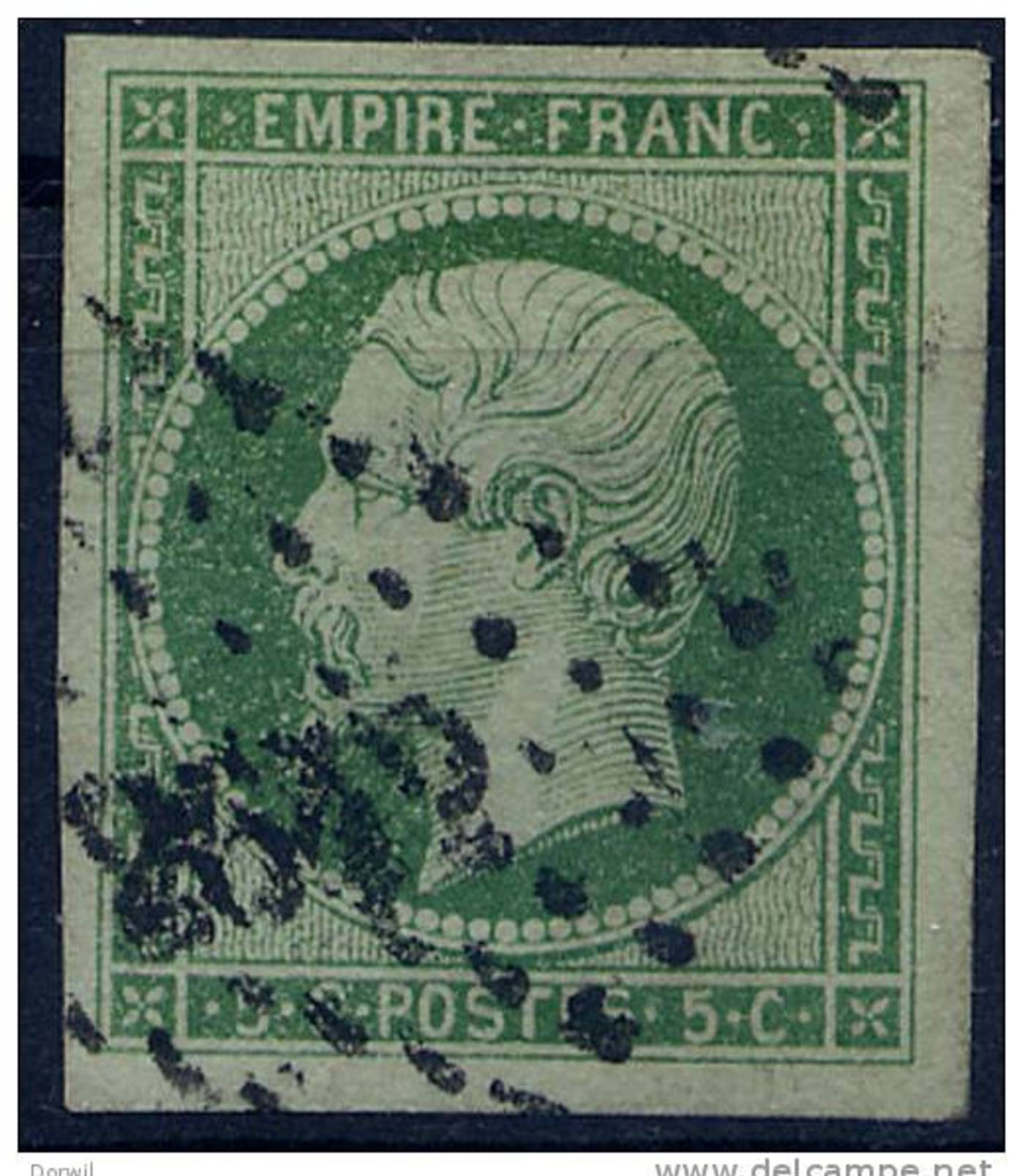 France - 1853 - 5 C. Dukelgrün  Auf Grünlich Mi-Nr. 11b  - Kaiser Napoleon III,vollrandig  , Gestempelt !! - 1853-1860 Napoléon III.