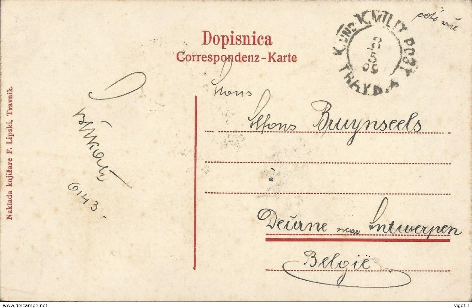 TRAVNIK BOSNA AND HERZEGOWINA, PC, Circulated 1909 - Bosnien-Herzegowina