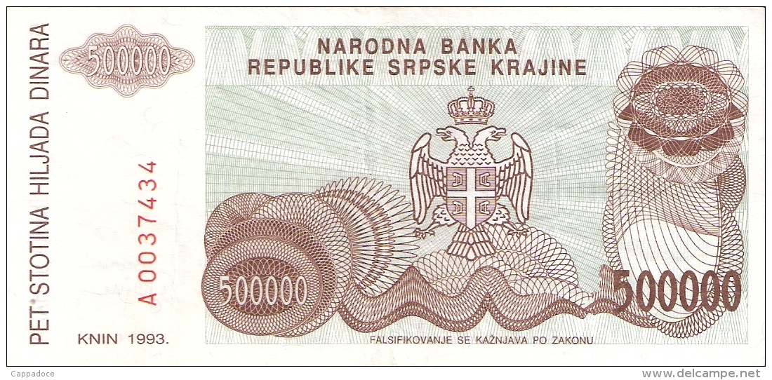 CROATIE   500,000 Dinara   1993   P. R 23a   SUP - Croatie