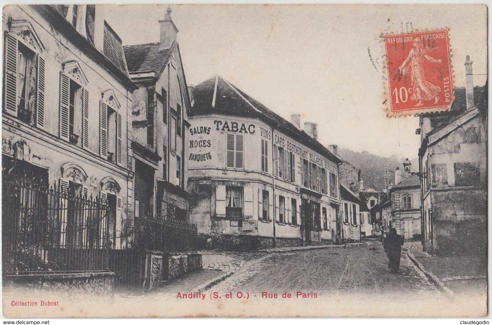 Andilly , 95. Rue De Paris. CPA Animée. Tabac, Café Restaurant. - Autres & Non Classés