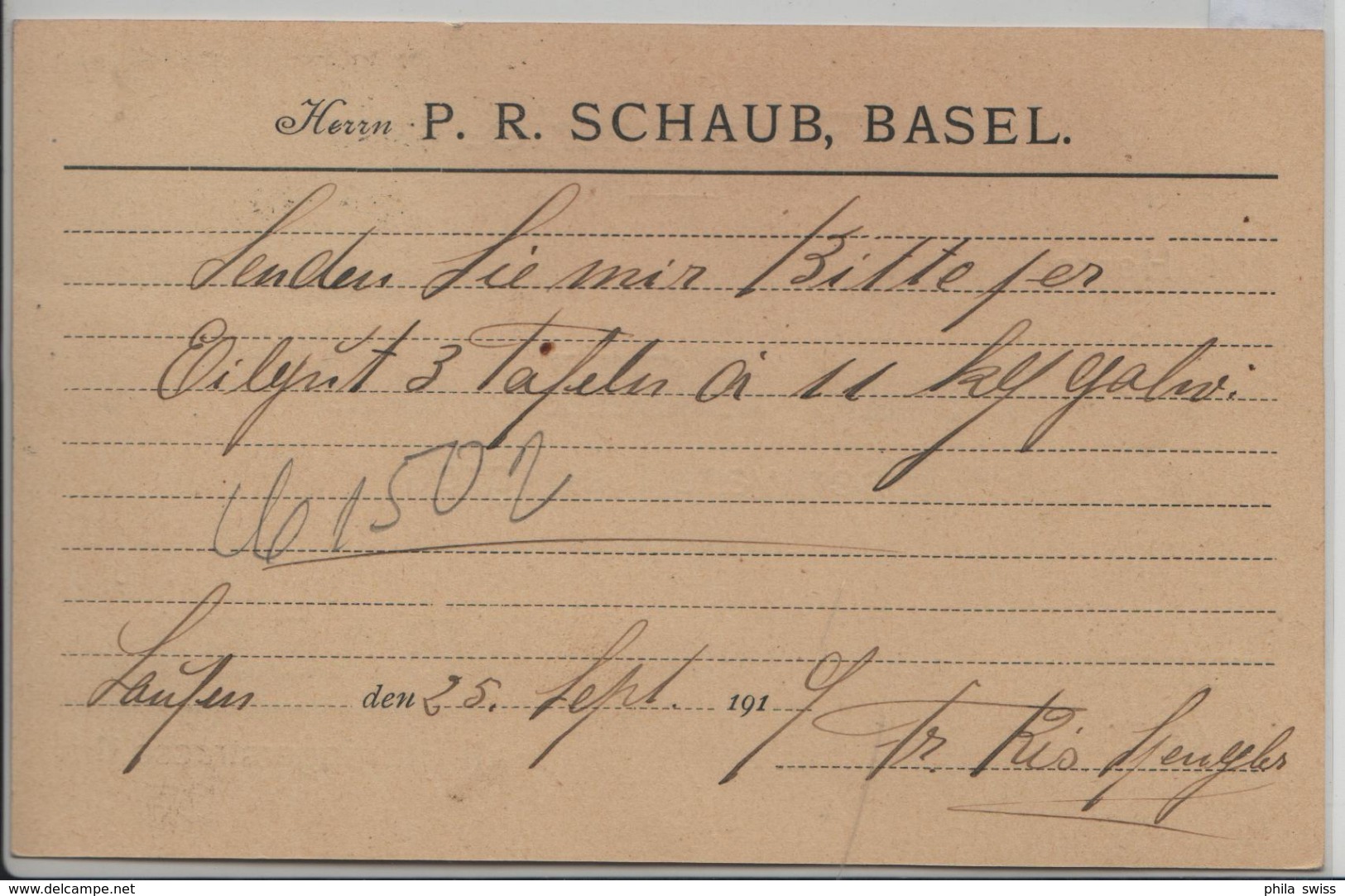 Postkarte 143 Mi. 146 - Stempel: Laufen Laufon Nach Basel (Schaub Eisenwaren) 25. IX. 1919 - Lettres & Documents