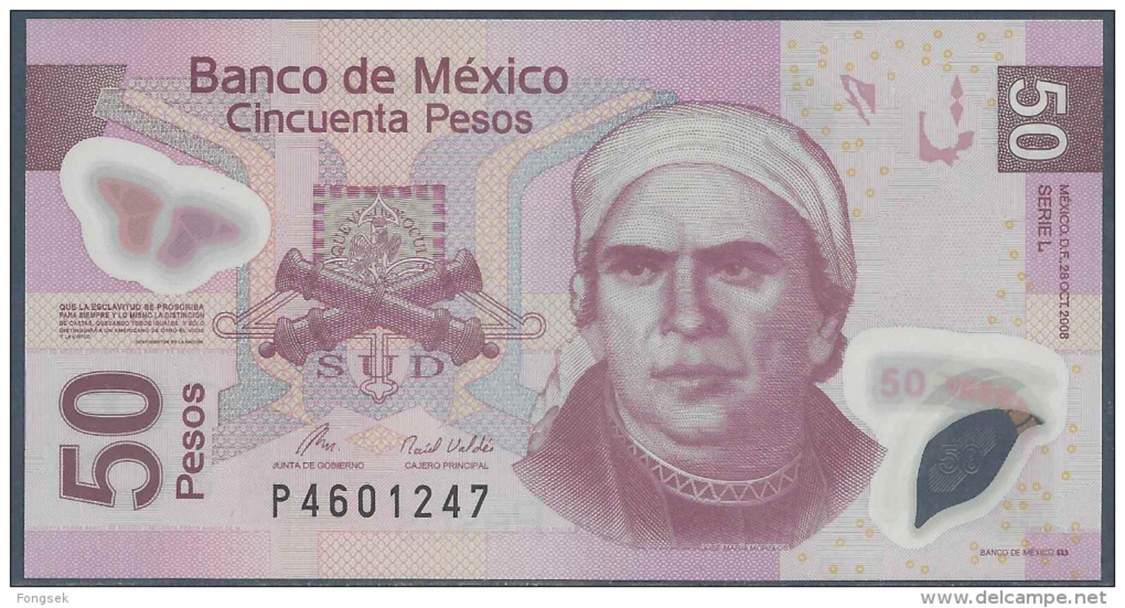 #07. MÉXICO. 50 PESOS 2008. SERIAL L. Ass. RAMOS & LEGASPI. POLYMER / PLASTIC. UNC / NEUF. - México