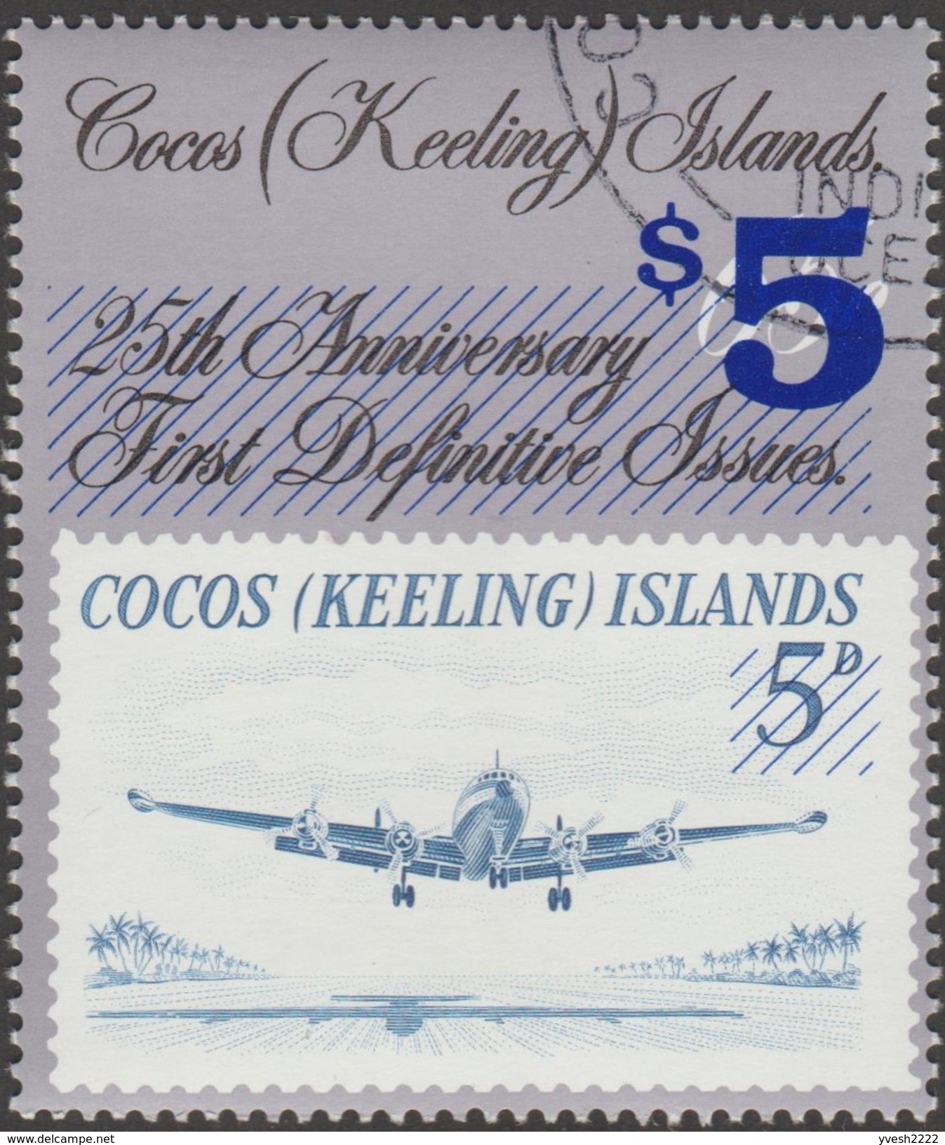 Cocos 1990 Y&T 227 Mi 236 Scott 236. Surcharge Locale. Timbre Sur Timbre, Avion. Cote 65 &euro; - Isole Cocos (Keeling)