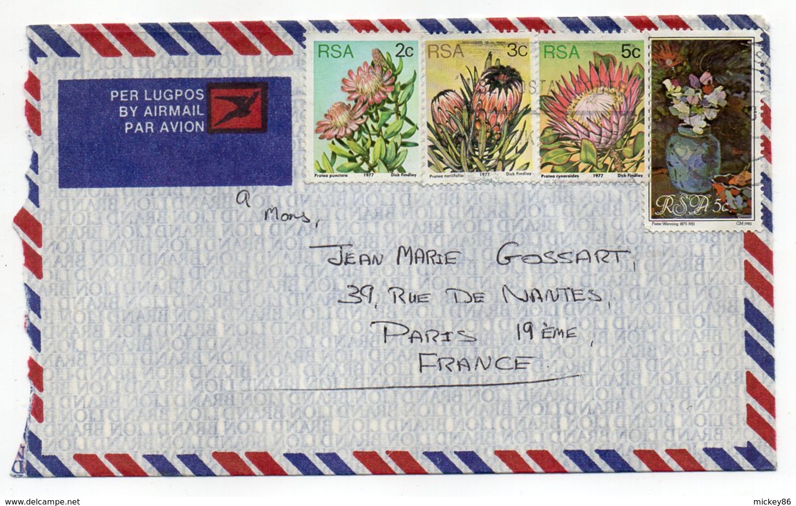 Afrique Du Sud--1980--lettre De DOORNFONTEIN JOHANNESBURG Pour PARIS (France)--timbres (fleurs) Sur Lettre- - Storia Postale