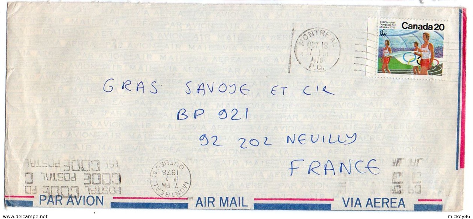 Canada--1976--lettre De MONTREAL Pour NEUILLY / SEINE(France)-timbre (Jeux Olympiques) Seul Sur Lettre - Lettres & Documents