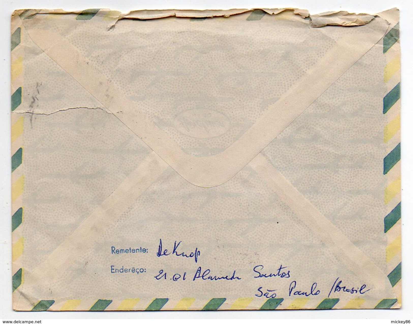 BRESIL---lettre De SAO PAULO Pour BRUXELLES (Belgique)--timbre (immigration Italienne) Seul Sur Lettre-cachet - Briefe U. Dokumente