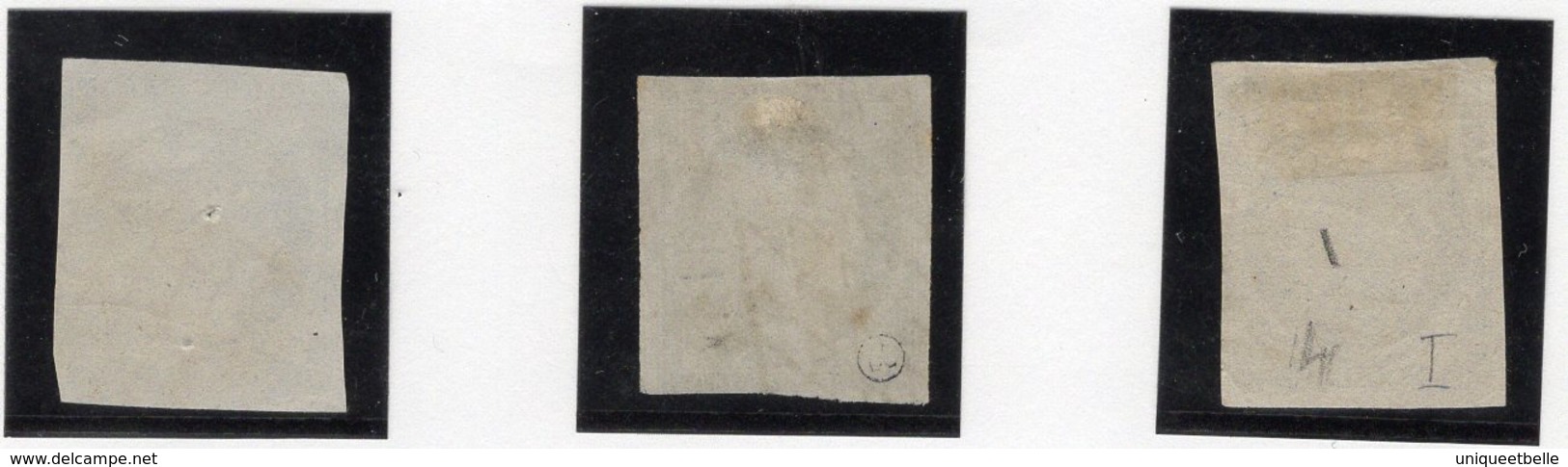 N°3 X 3 Dont Bleu Foncé Et Une Oblitération Grille Sans Fin - 1849-1850 Cérès