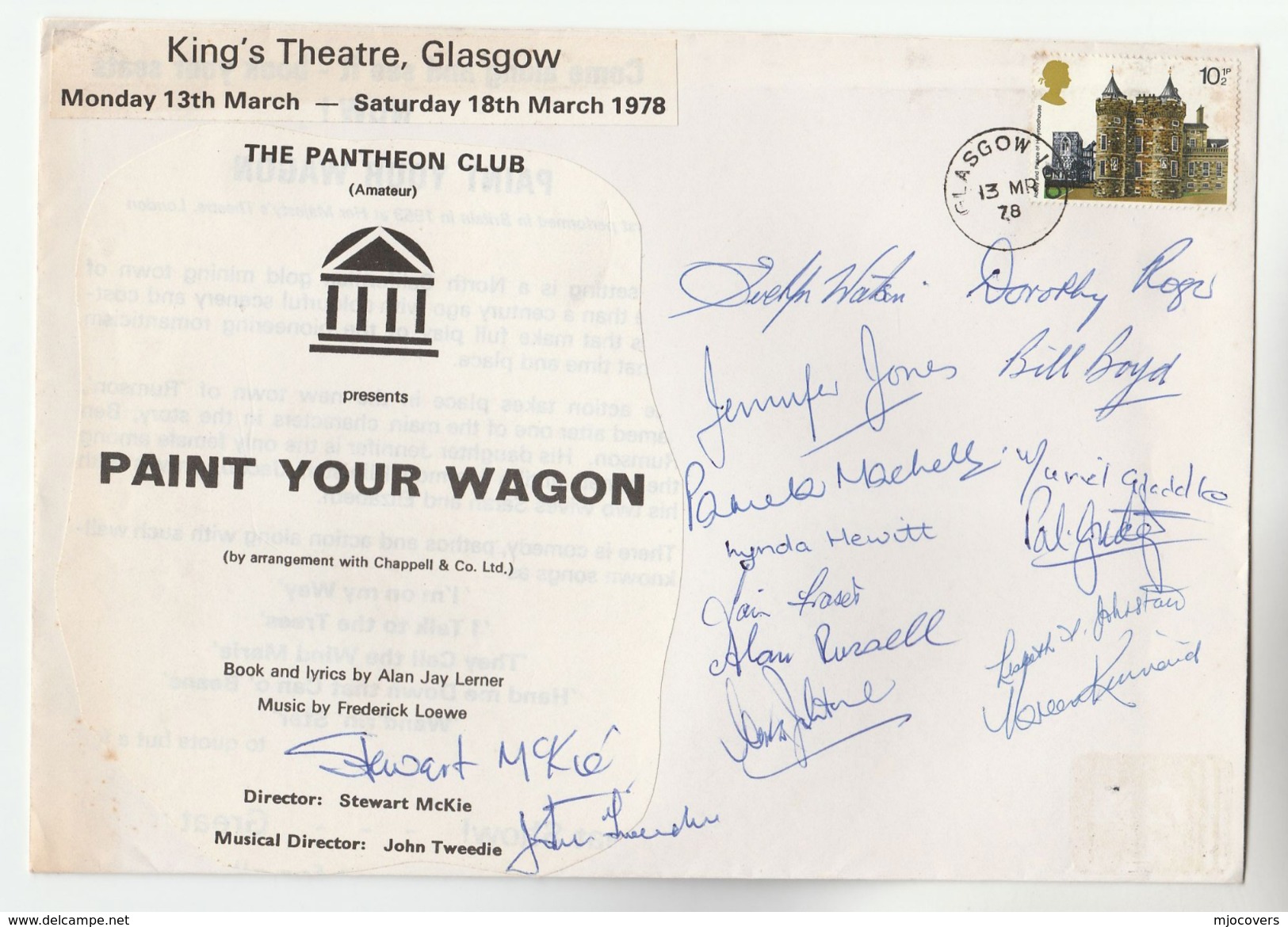 1978 SIGNED By 15, KINGS THEATRE PAINT YOUR WAGON  Musical GLASGOW EVENT COVER Gb Stamps Music - Musica