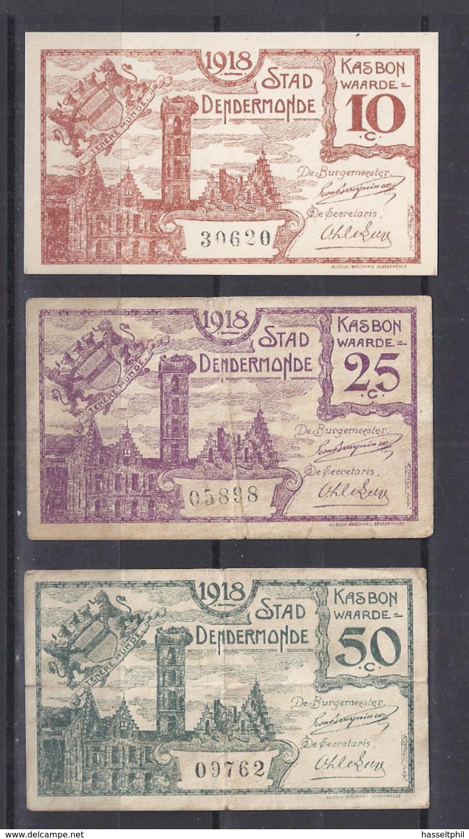 Stad Dendermonde 1918  NOODGELD 10 Cent + 25 Cent + 50 Cent  Zeer Fraaie Staat Tot Nieuwstaat - Collections