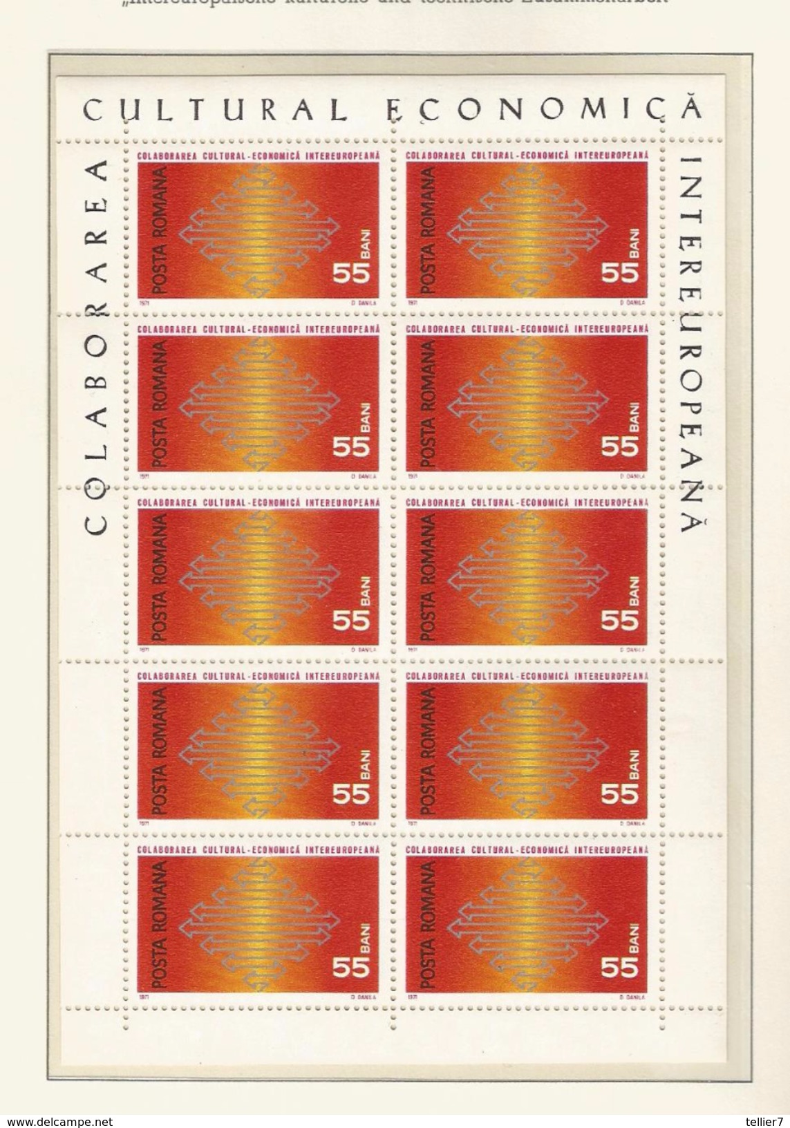 ROUMANIE - FEUILLE TIMBRES NEUFS** N° 2602 - 1971 - COLLABORATION EUROPEENNE - COTE 2003 / 17.50 &euro; - VOIR SCAN - Feuilles Complètes Et Multiples