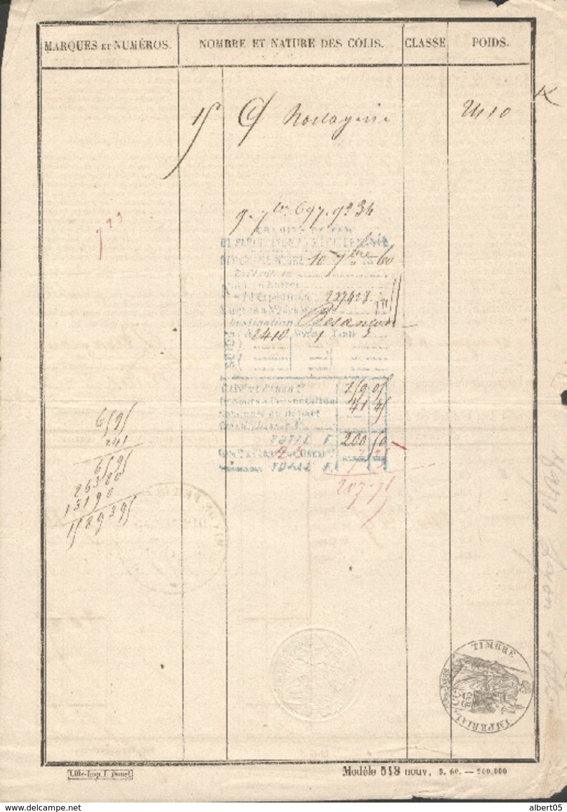 Chemins De Fer Du Nord - Lettre De Voiture  - Cachet PLM Camionnage Besançon - Le 7 Septembre 1860 - Poste Ferroviaire