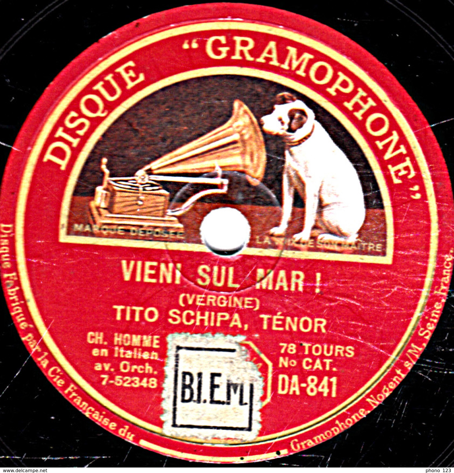 78 T - 25 Cm.- état B - TITO SCHIPA, Ténor Italien - SANTA LUCIA - VIENI SUL MAR ! - 78 Rpm - Gramophone Records