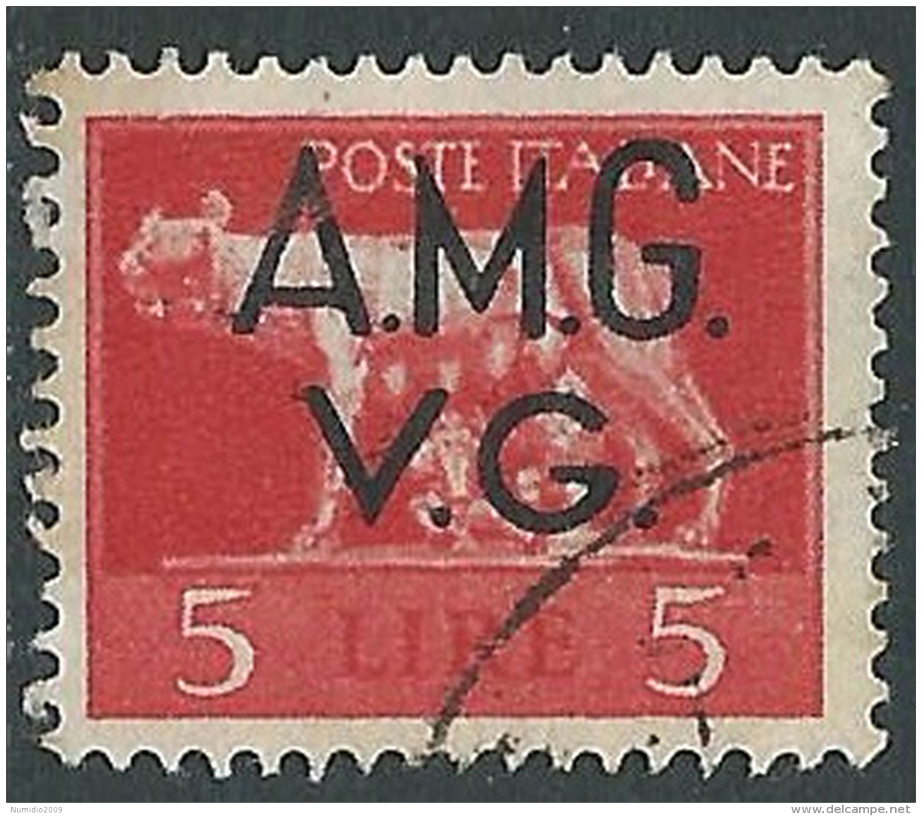 1945-47 TRIESTE AMG VG USATO LUPA 5 LIRE - L11 - Usados