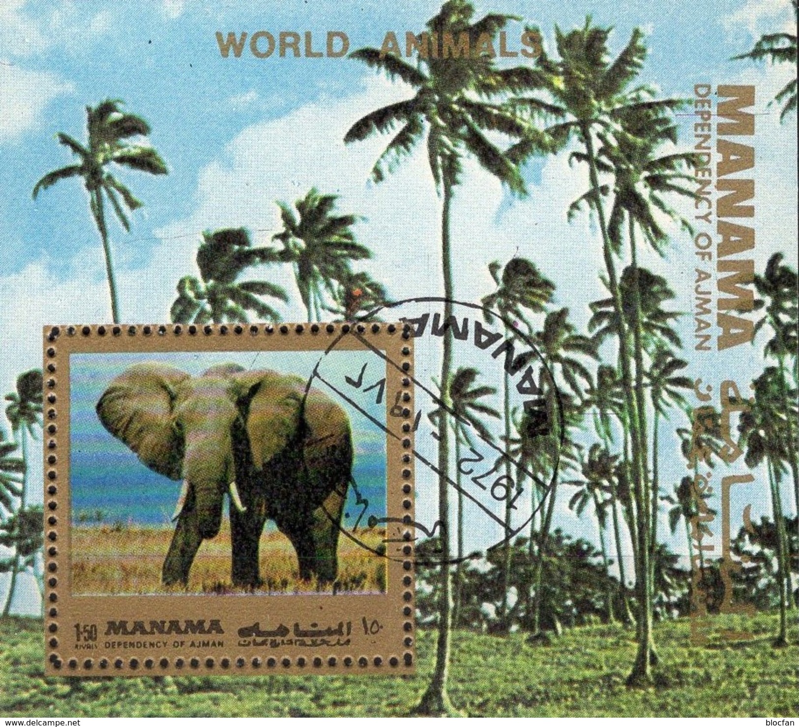 Wildlife Tierwelt 1972 Manama Block 182 O 2&euro; Afrika Tier Elefant Out Africa Bloque Hoja Bloc WWF Fauna Sheet Bf VAE - Used Stamps