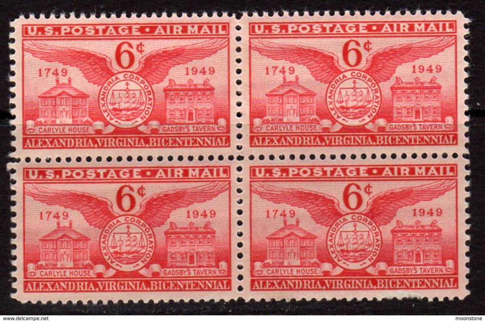 USA 1949 Bicentenary Of Alexandria, VA Block Of 4 Airmail, MNH (SG A981) - Nuevos