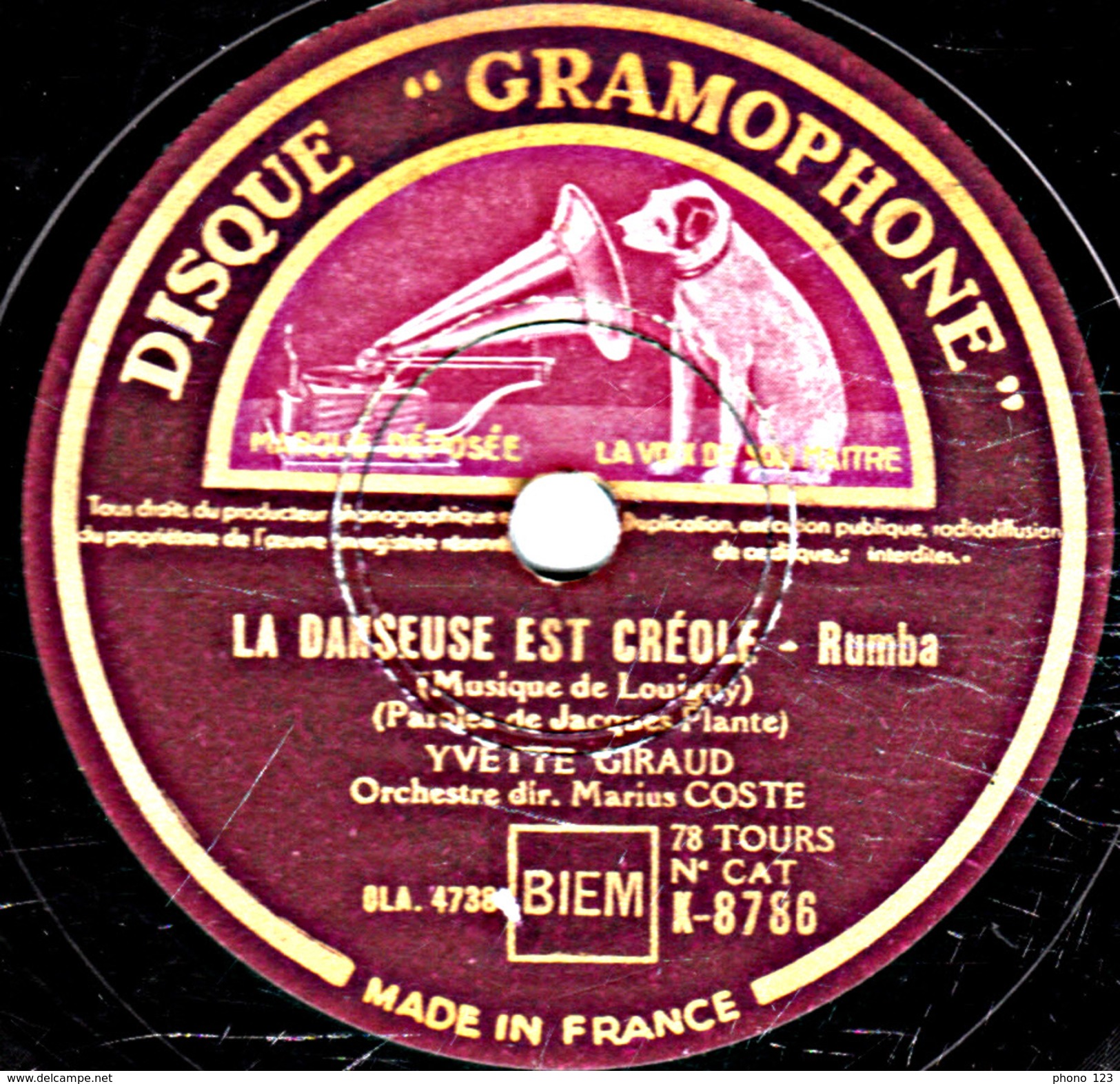 78 T - 25 Cm.- état B -  YVETTE GIRAUD - JOLI COEUR - LA DANSEUSE EST CREOLE - 78 T - Disques Pour Gramophone