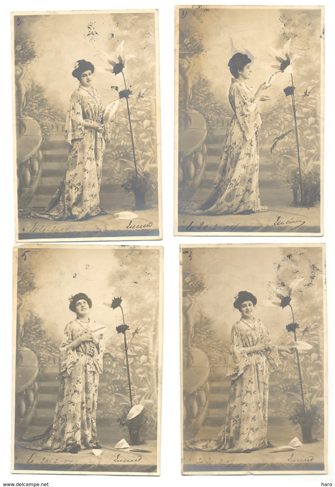 FANTAISIE - Lot De 4 CP - Femme En Tenue Japonaise , Mode, Robe, Coiffure - Effeuillage D'une Marguerite. 1904 (rl) - Vrouwen