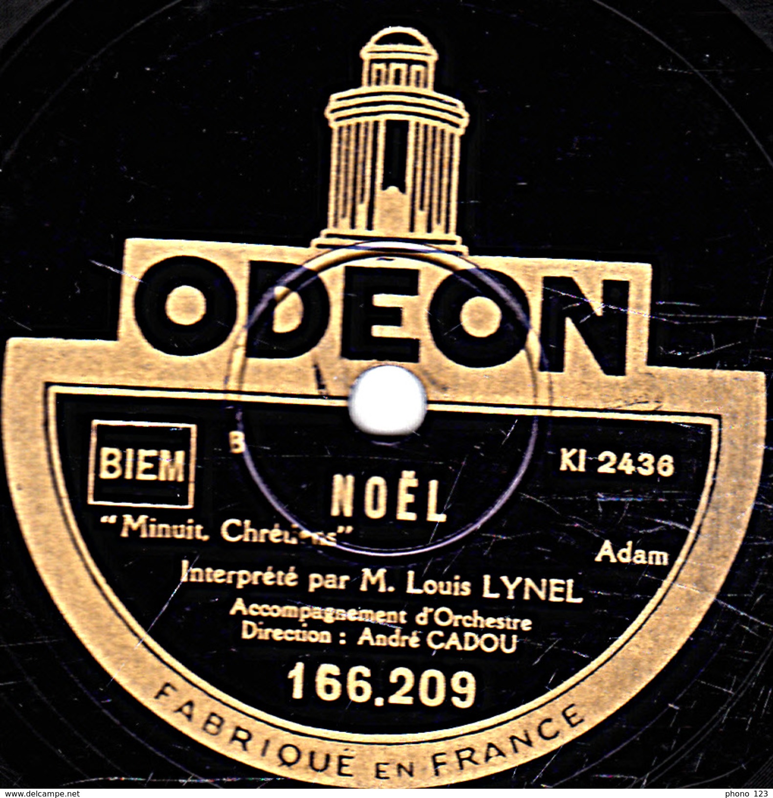 78 T - 25 Cm.- état TB - Louis LYNEL -  NOËL "Trois Anges Sont Venus" "Minuit Chrétiens" - 78 T - Disques Pour Gramophone