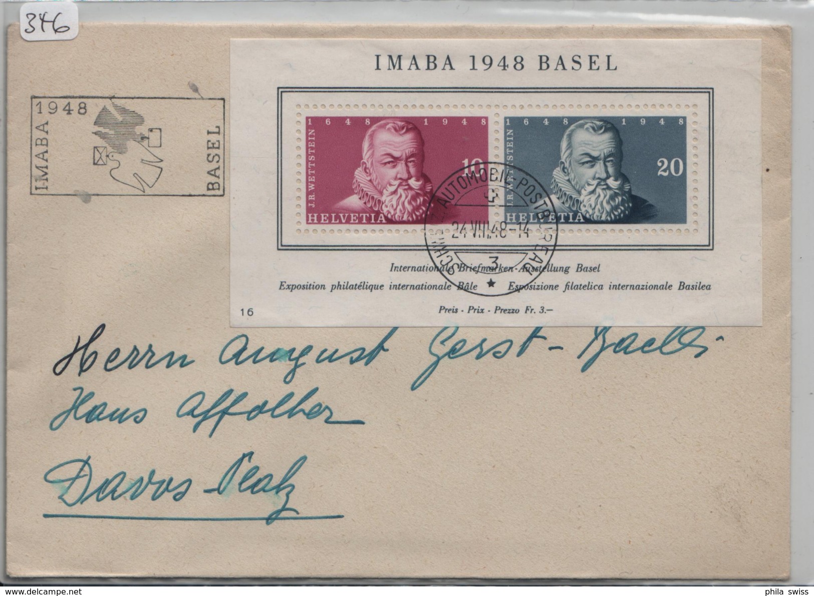 IMABA 1948 Basel Block Bloc 13 W31 - Stempel: 24. VIII. 48 - Blocs & Feuillets