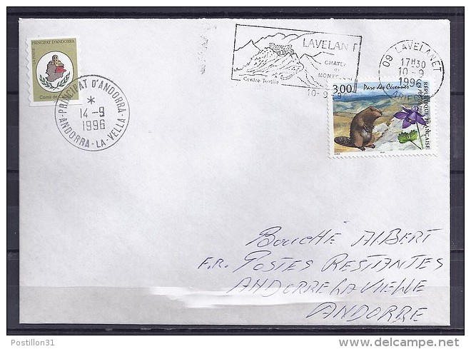 TP N° 2997 SUR LETTRE DE 09.LAVELANET/10.9.96 POUR ANDORRE + POSTE RESTANTE PAYEE EN TP ANDORAN - Briefe U. Dokumente