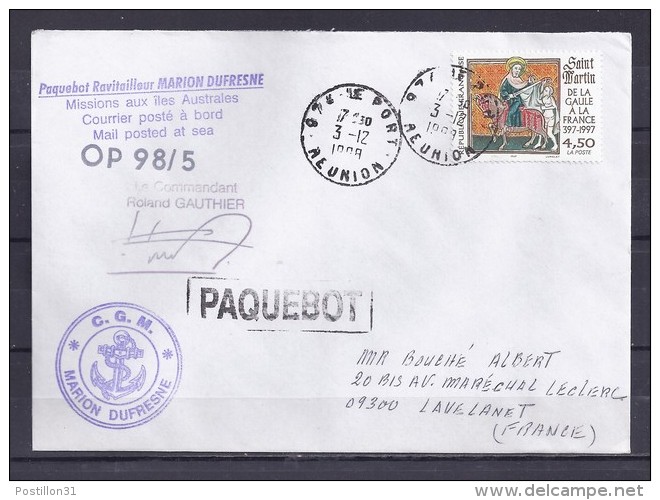 TP N° 3078 SUR L. DE 974 LE PORT MARINE/REUNION/3.12.98  POSTEE A BORD - Storia Postale