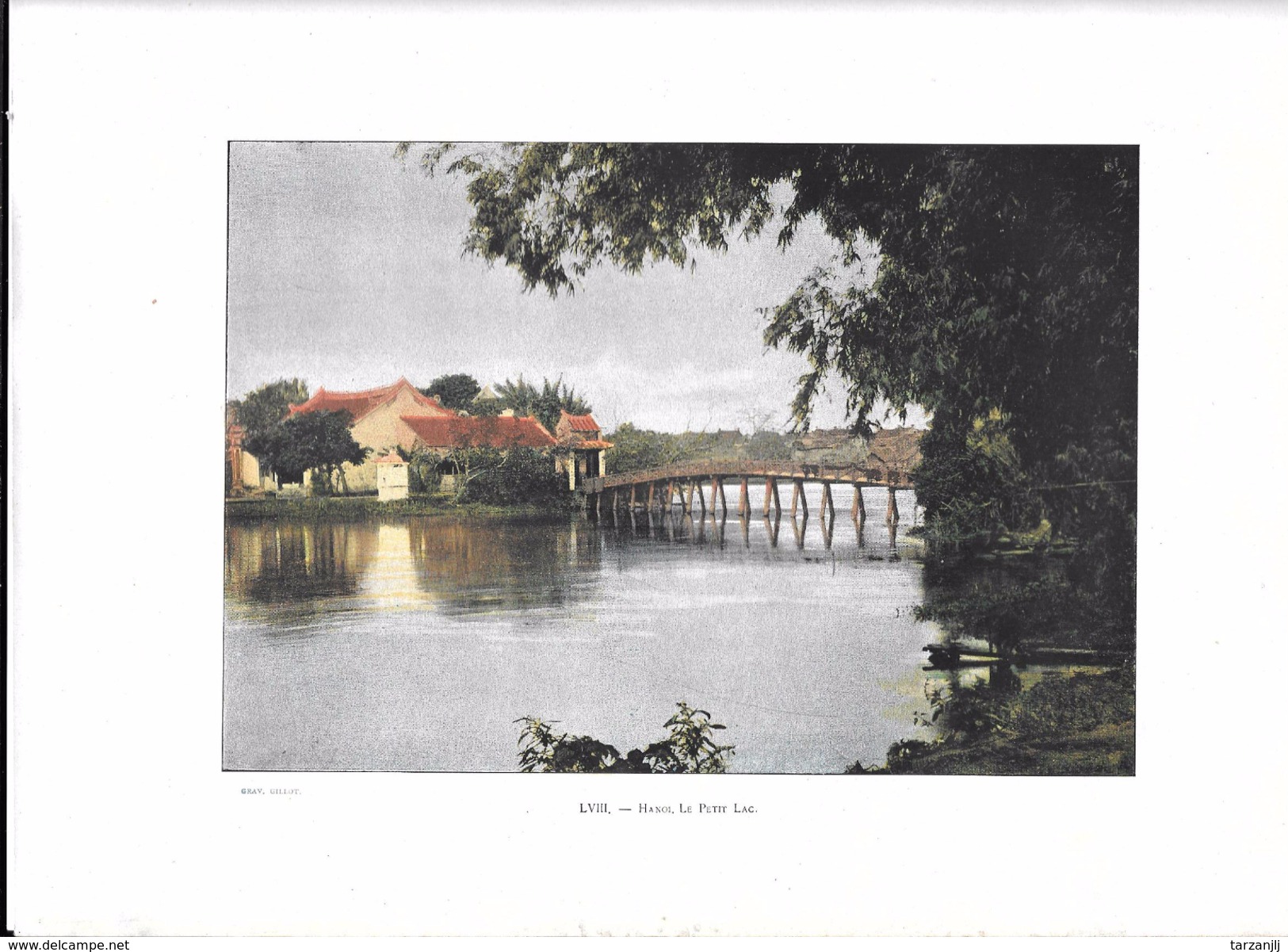 Photogravure Colorisée De Hanoï Vietnam Avant 1900: Le Petit Lac - Estampes & Gravures