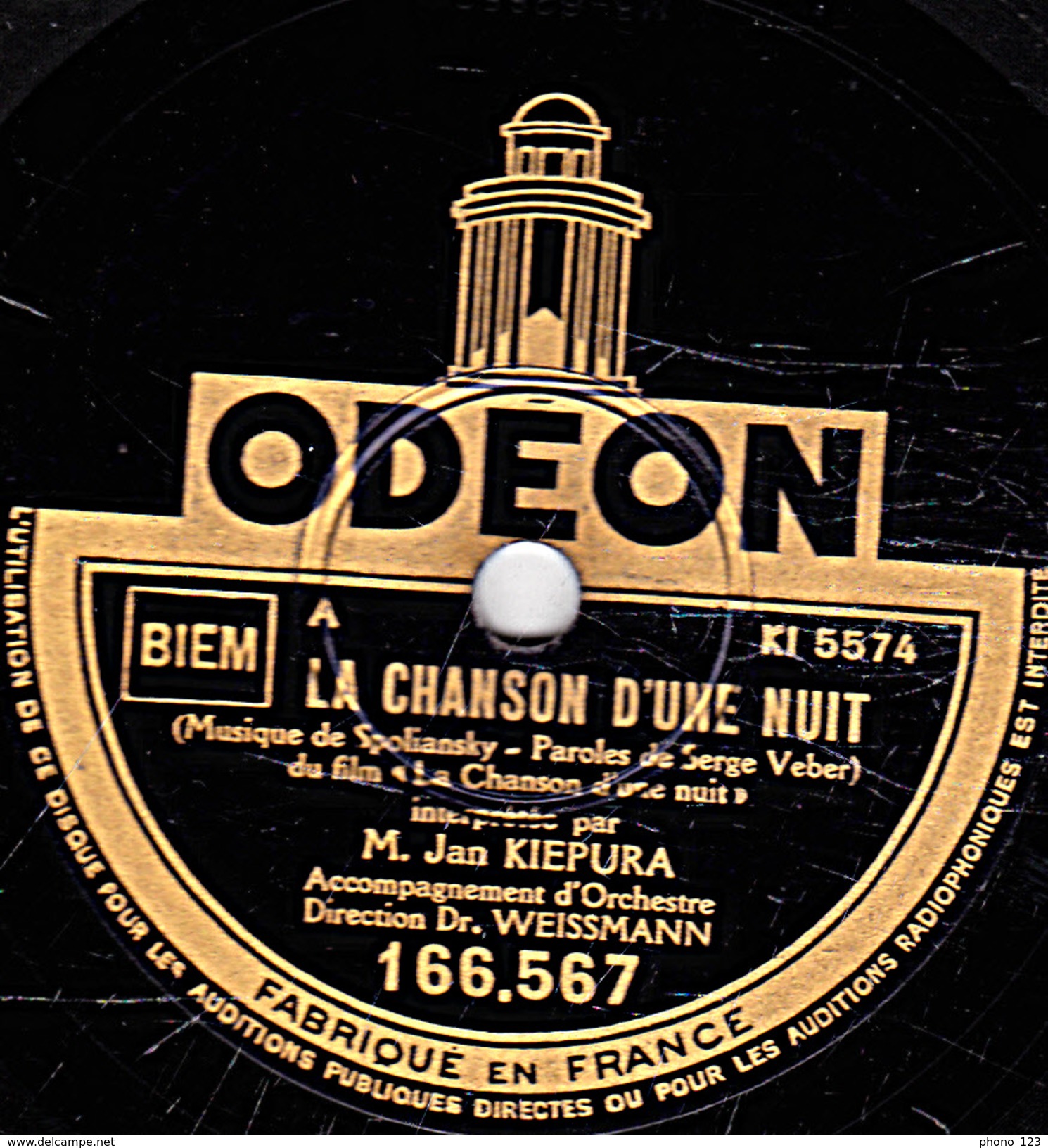 78 T - 25 Cm.- état TB -  Jean KIEPURA - LA CHANSON D'UNE NUIT -LA DANZA - 78 Rpm - Gramophone Records