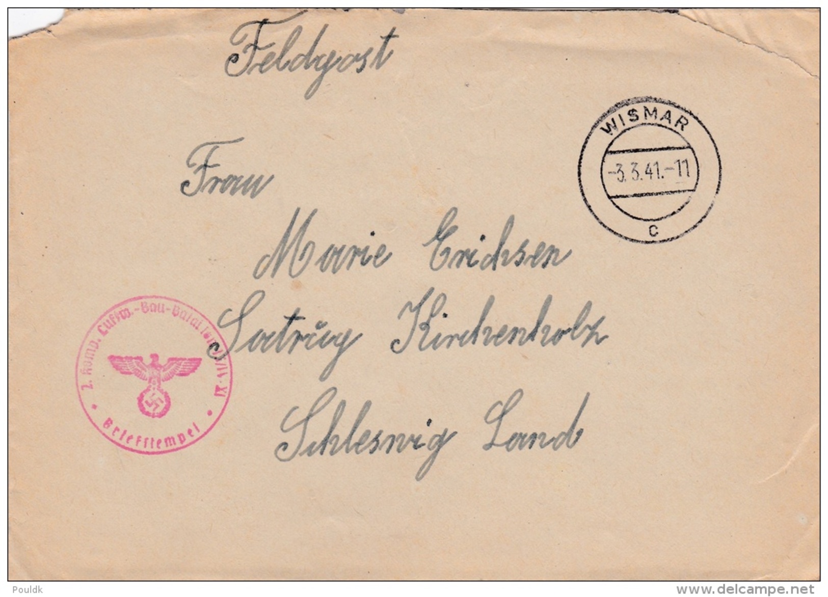 Feldpost WW2: Luftwaffen Bau Bataillon 13 In Wismar P/m Wismar 3.3.1941 - Letter Inside   (G83-14A) - Militaria