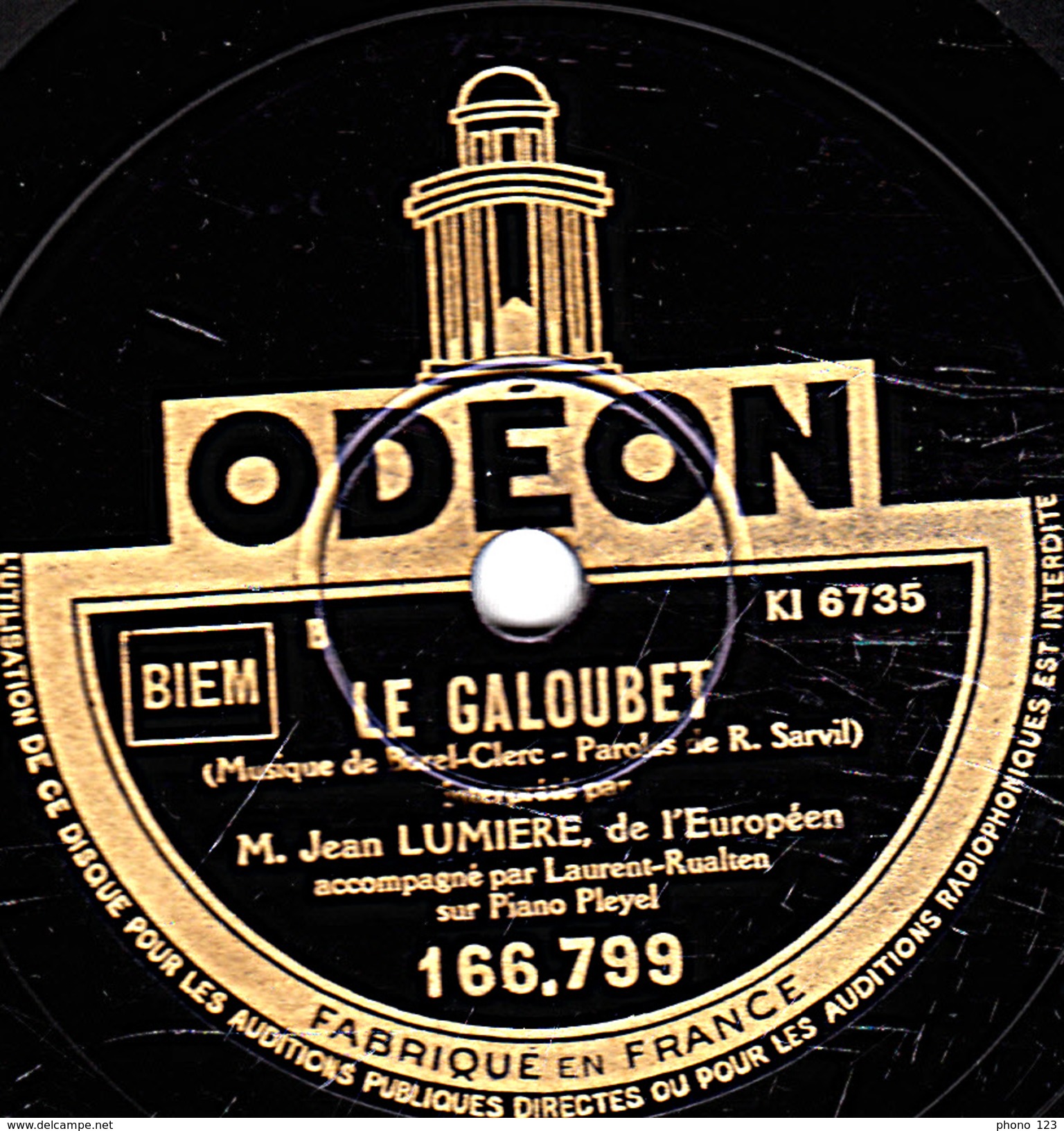 78 T - 25 Cm.- état B - Jean LUMIERE -  LES AVEUGLES - LE GALOUBET - 78 T - Disques Pour Gramophone