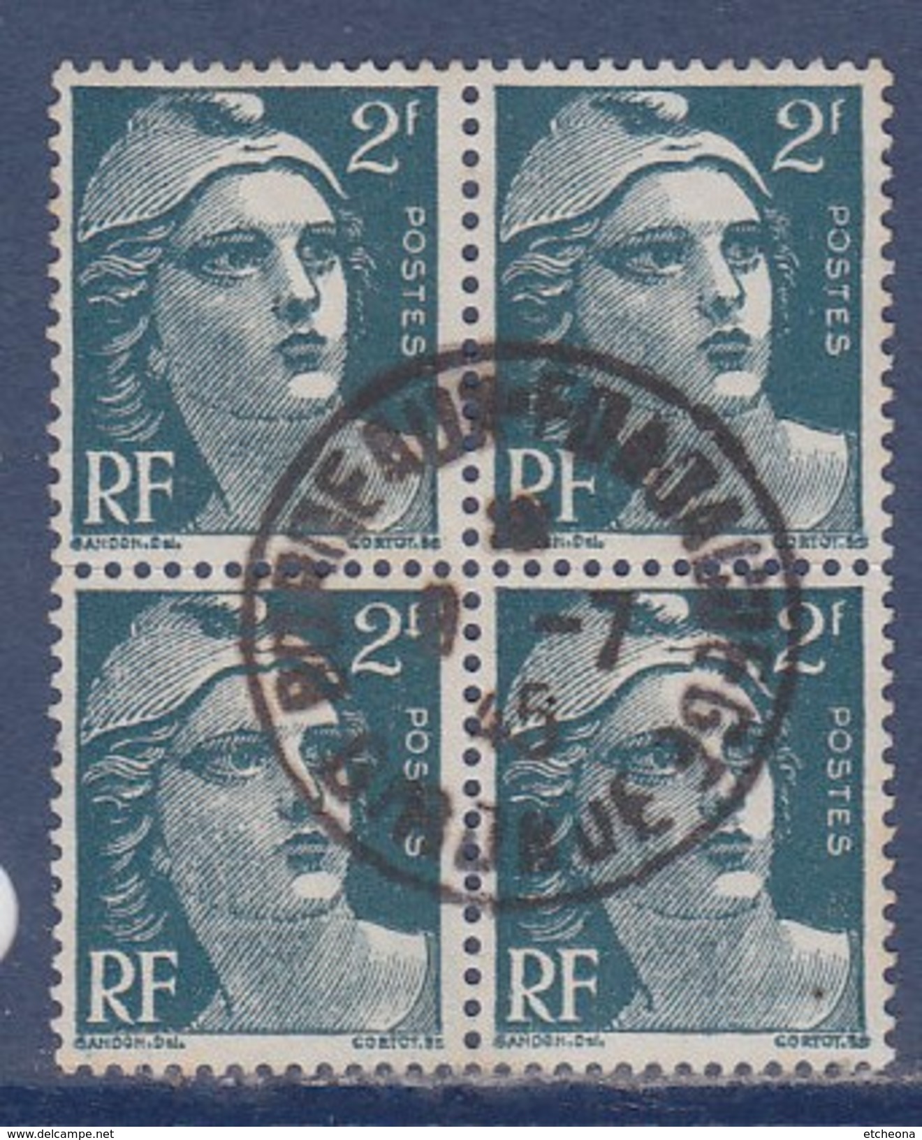 = Bloc De 4 Type Marianne De Gandon 2f Vert N°713 Oblitéré - 1945-54 Marianne De Gandon