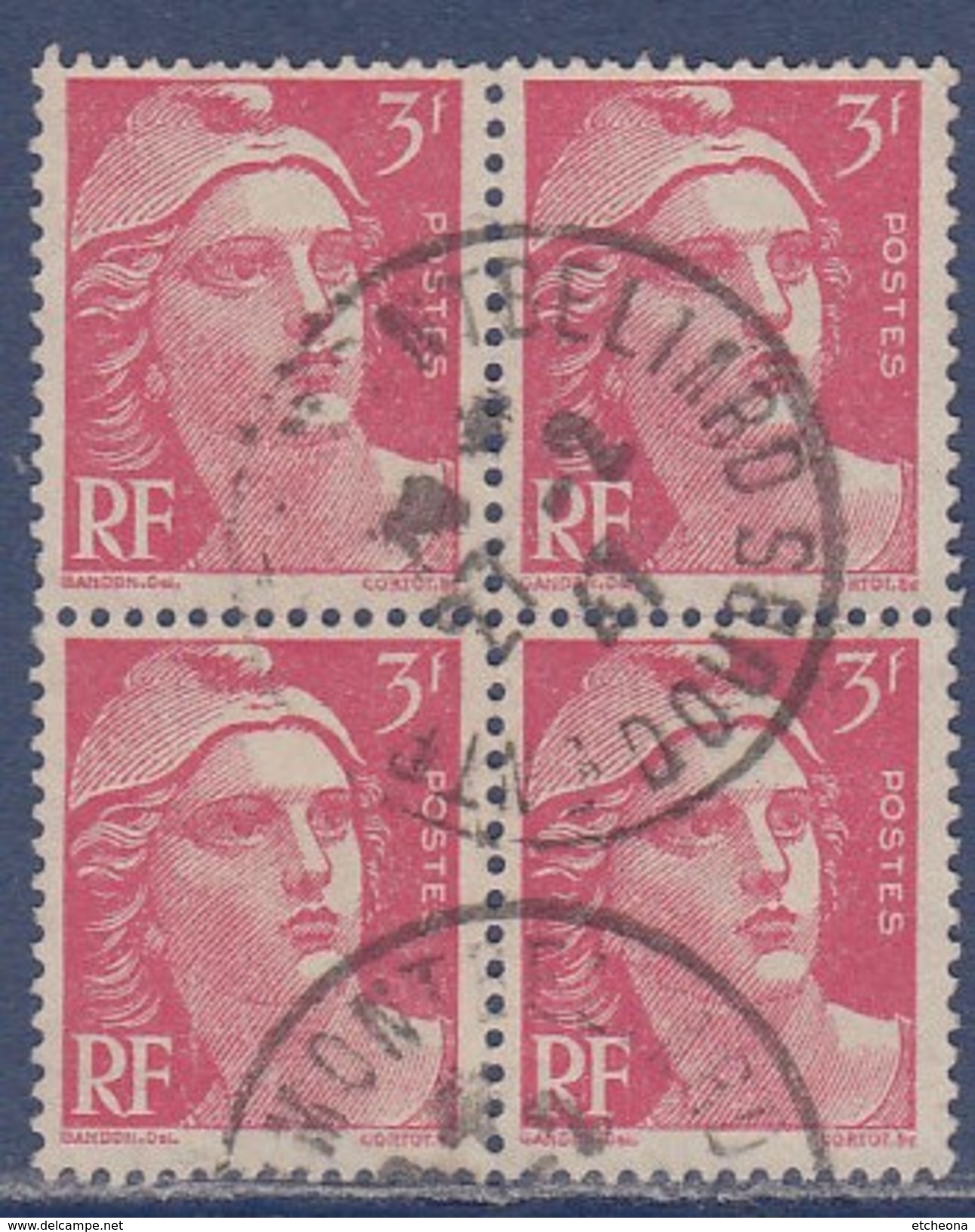 = Bloc De 4 Type Marianne De Gandon 3f Rose N°716 Oblitéré - 1945-54 Marianne (Gandon)