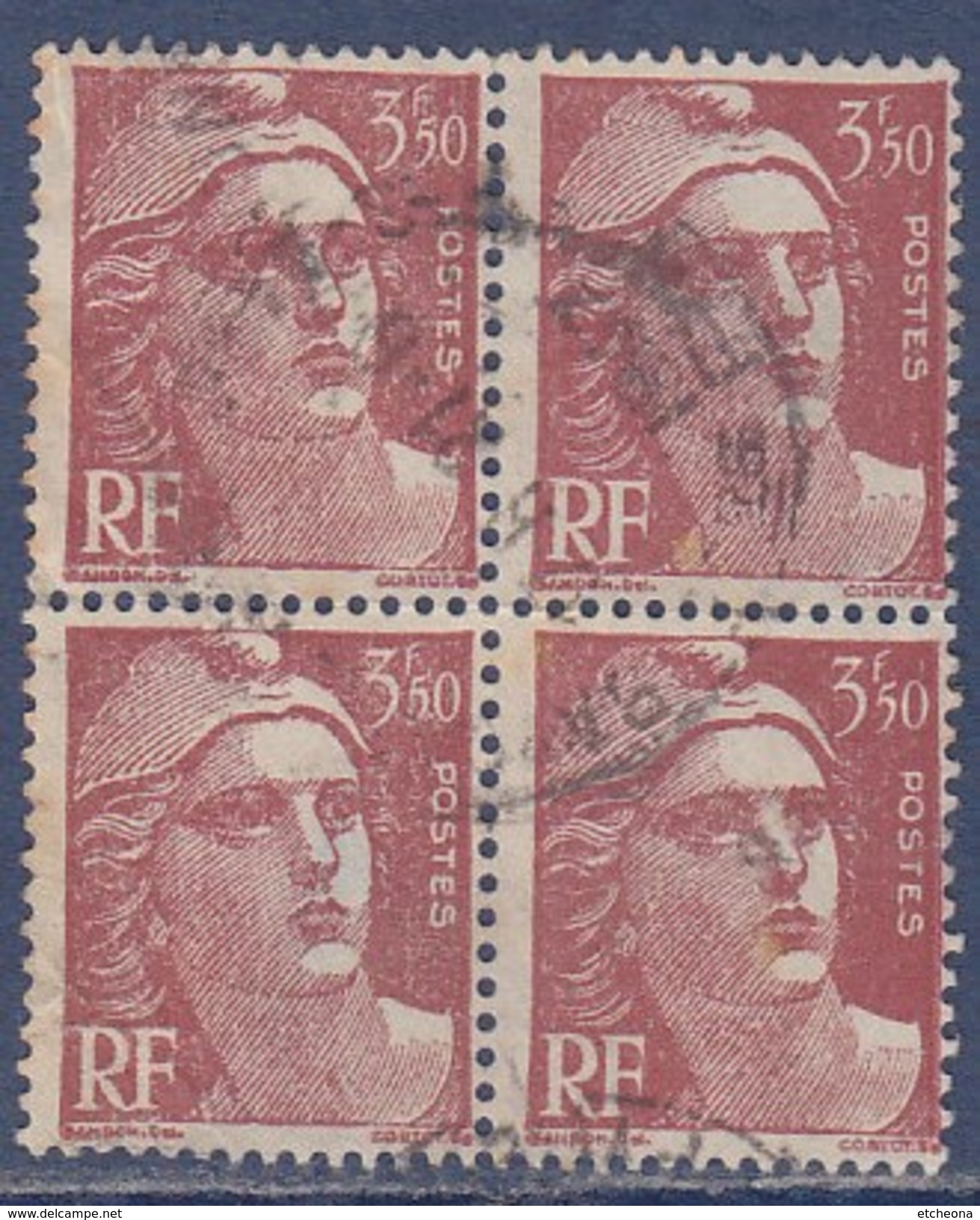 = Bloc De 4 Type Marianne De Gandon 3f50 Rouge-brun N° 716B Oblitéré - 1945-54 Marianne (Gandon)