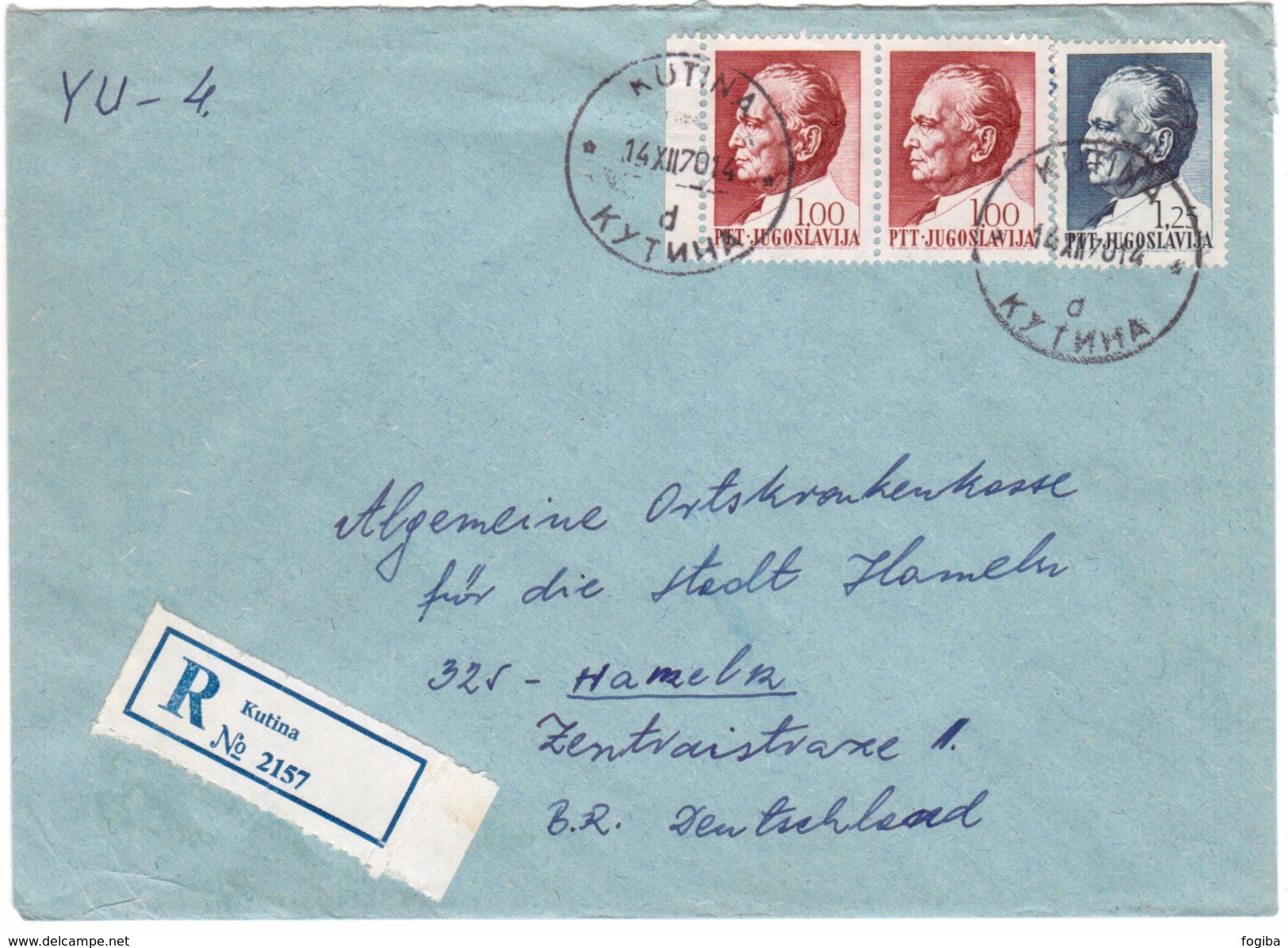KN91    Yugoslavia 1970 Registered Envelope From Kutina To Hameln Germany - Storia Postale
