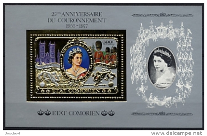 Comoro Islands, Comores, 1977, Queen Elizabeth II, Silver Jubilee, Royal, MNH, Michel Block 104A - Comores (1975-...)