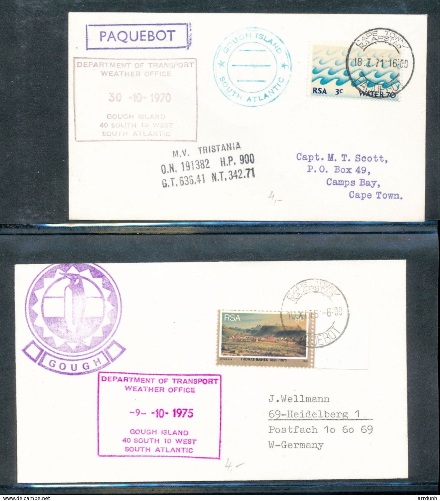 South Africa Gough Island South Atlantic Weatheer Office PAQUEBOT Tristania  2 Covers Cancel With Cachets 1970 1975 A04s - Other & Unclassified