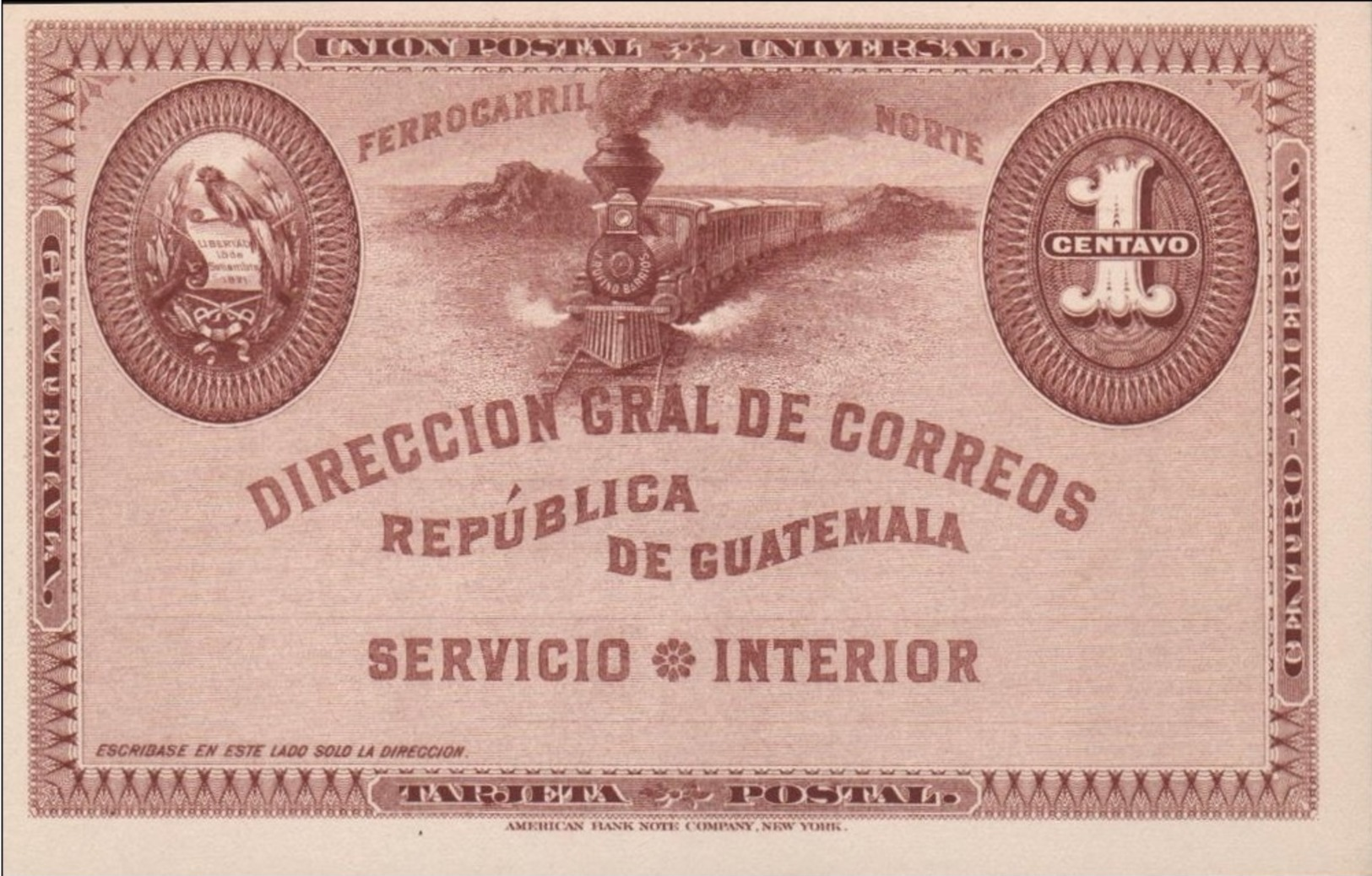 GUATEMALA - CARTE POSTALE 1 CENTAVO -FERROCARRIL-  NOT USED - Guatemala