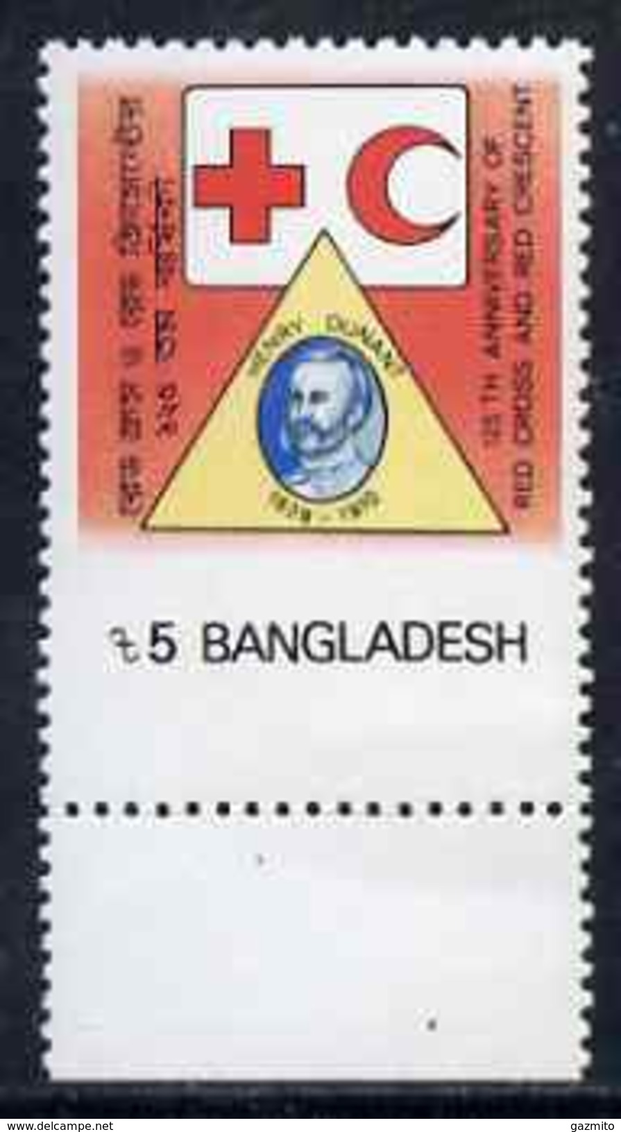 Bangladesh 1988 Red Cross 5t With Horiz Perfs Dropped 9mm Resulting In Bangladesh Inscription Being Omitted - Henry Dunant