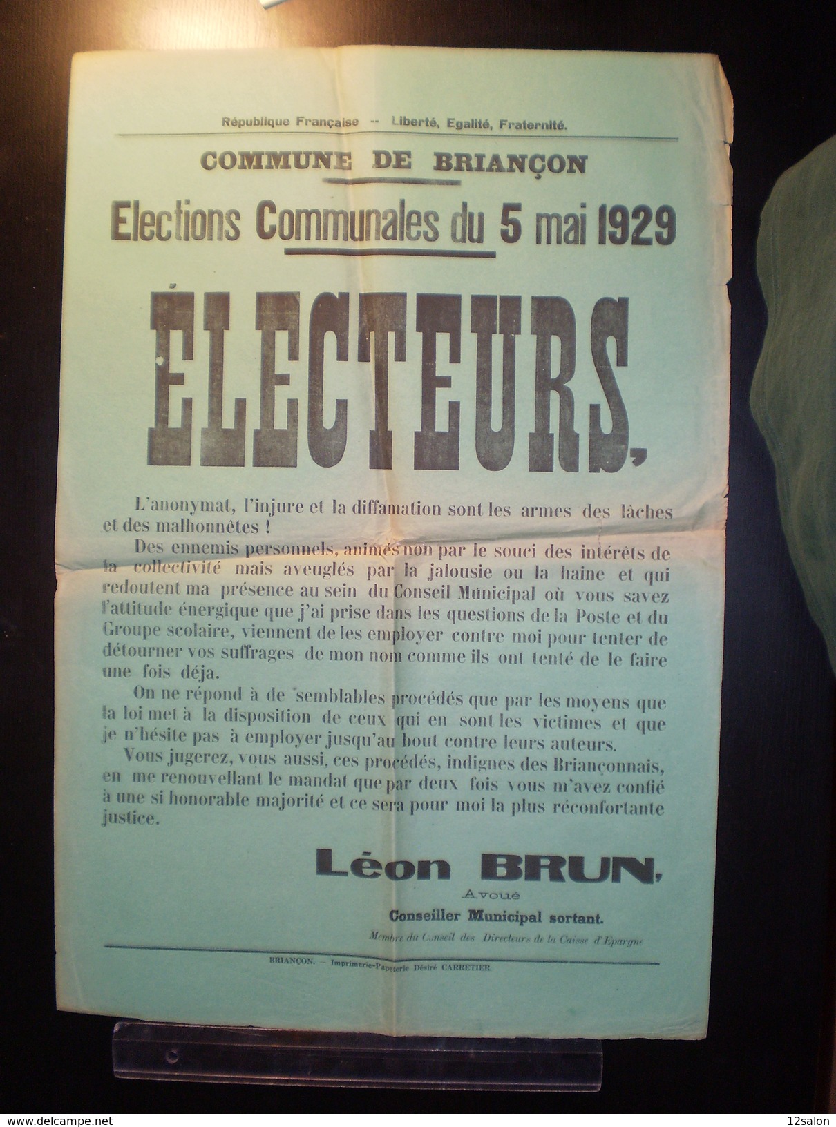 ELECTIONS AFFICHE  HAUTES ALPES BRIANCON 1929 - Manifesti