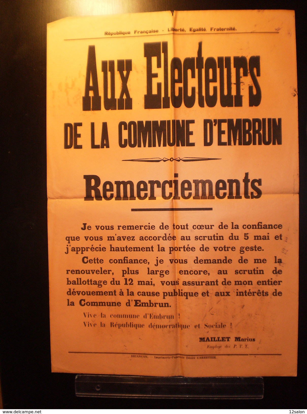 ELECTIONS AFFICHE  HAUTES ALPES EMBRUN 1900/1930 - Plakate