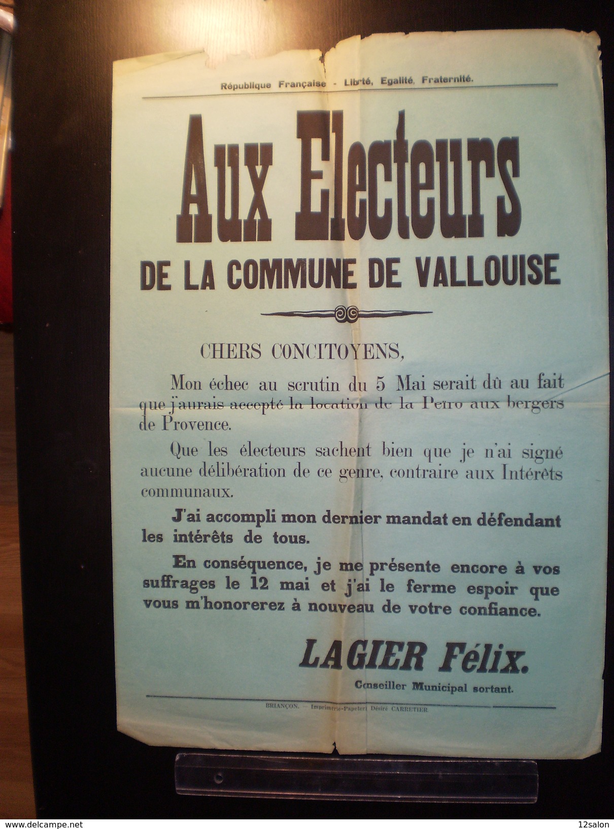 ELECTIONS AFFICHE  HAUTES ALPES VALLOUISE 1900/1930 - Affiches