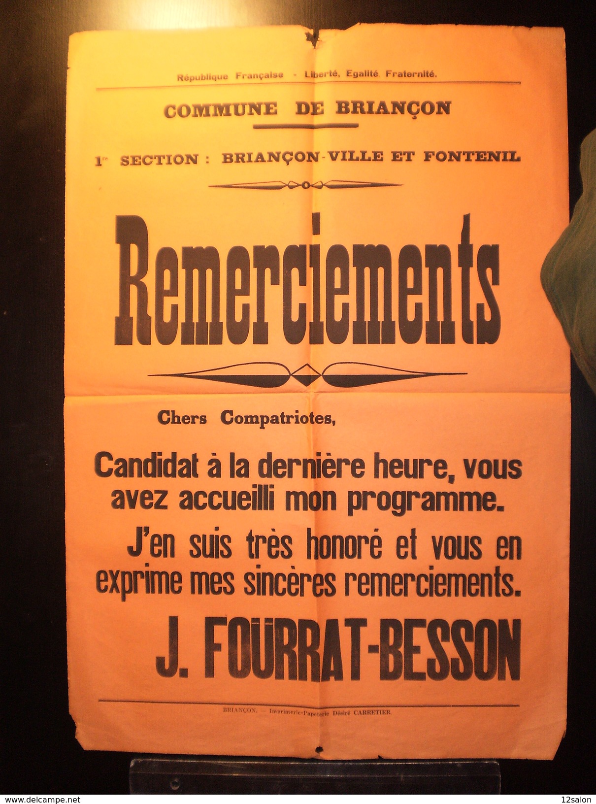 ELECTIONS AFFICHE  HAUTES ALPES BRIANCON FONTENIL 1900/1930 - Plakate