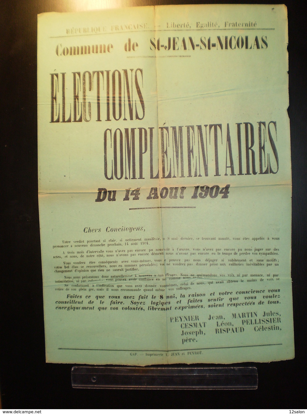 ELECTIONS AFFICHE  HAUTES ALPES SAINT JEAN SAINT NICOLAS 1904 - Afiches